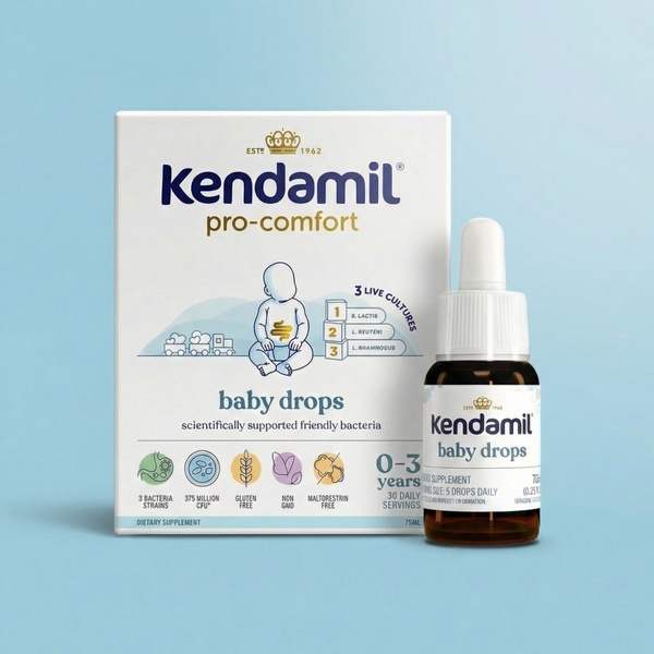 A clean, high-trust product hero shot featuring the supplement packaging alongside the dropper bottle, set against a soft, calming blue background.